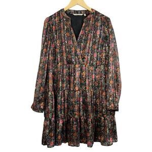 Soft‎ Surroundings Black Floral Castille Cottagecore Tunic Size M